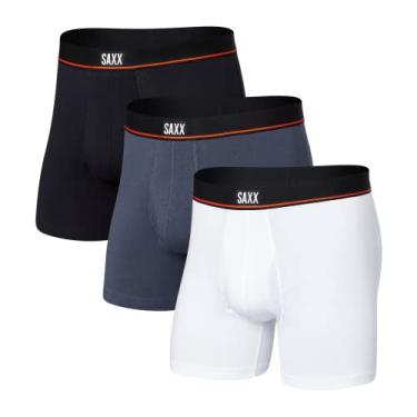 Imagem de SAXX Underwear Co. Cueca boxer masculina com bolsa, de algodão elástico, sem parar, 3 unidades, Preto/Azul Marinho/Branco, XGG