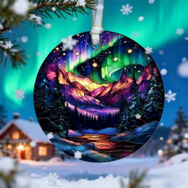 Imagem de Enfeite de Natal da aurora boreal 2025, decoração de árvore de Natal de vitral, enfeites de férias de inverno para árvore de Natal - presentes para família, amigos - enfeite de vidro para pendurar