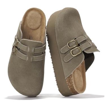 Imagem de Project Cloud Tamancos femininos 100% de couro genuíno - Sandália plataforma feminina com palmilha de espuma viscoelástica - Mules de salto para mulheres 2025 (Stephi), Oliva, 35 BR