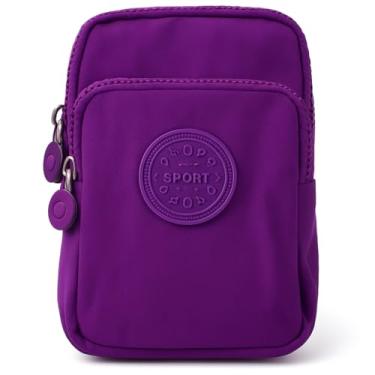 Imagem de Bolsa Porta Celular com Alça Ajustável e Suporte de Braço Nylon Resistente Leve e Compacta Ideal para Caminhada, Corrida, Academia e Uso Diário (Roxo)