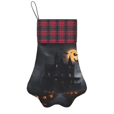 Imagem de SKKNT Meias de Natal com estampa gótica de Halloween, animais de estimação, decoração de Natal, cães, gatos, árvores, doces, presente, conveniente