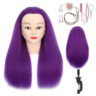 Imagem de 100% cabelo real manequim cabeça treinamento cabeça manequim cosmetologia cabeça boneca cabeça para cabeleireiro prática trança cabelo penteado com suporte de grampo (45,7 cm)