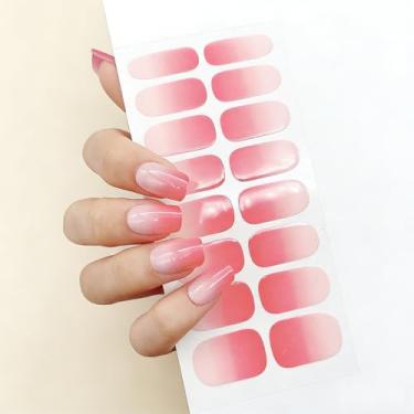 Imagem de Kit de tiras de unhas de gel semicuradas, funciona com lâmpadas UV/LED, 16 peças de adesivos de unhas de gel de cor gradiente, longa duração, fácil aplicação e remoção (rosa rosa)