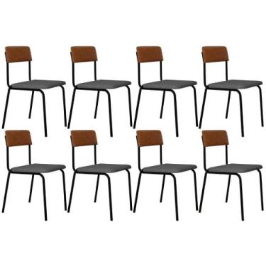 Imagem de Kit 08 Cadeiras Estofada Para Sala De Jantar Sense Preto C01 Linho Cin