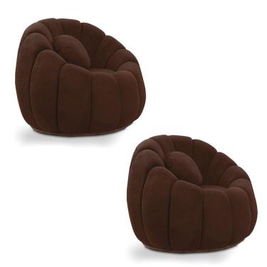 Imagem de Kit 02 Poltronas Decorativa Orgânica Para Sala Cloud Bouclê E03 - D'rossi Cor Marrom