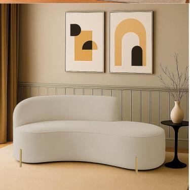 Imagem de Sofá 3 Lugares Orgânico 180cm Pé Dourado Morgan Cotelê Ext/veludo D03 - D'rossi Cor Bege