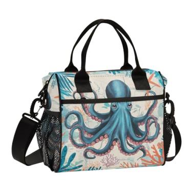 Imagem de ODAWA Lancheira azul estrela-do-mar polvo infantil, lancheira com alça