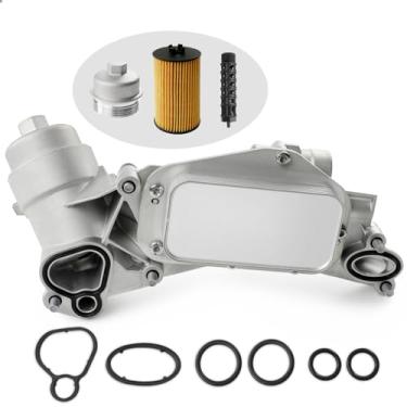 Imagem de Adaptador de montagem do filtro do refrigerador de óleo do motor, tampa de alumínio com junta, inserção, tampa compatível com Chevy Cruze Sonic Malibu Aveo 2008-2019, Saturn Astra 1.6L 1.8L Substitua