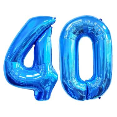 Imagem de GFIURNJVVBJH Balão de alumínio com 40 números, número 81 cm, balão gigante para decoração de festa de aniversário de 40 anos, casamento, formatura, celebração, festa, azul, 40