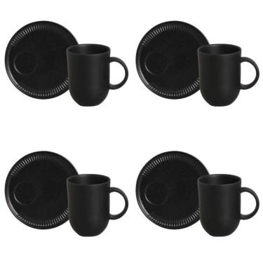 Imagem de Conjunto De Canecas Com Pires 04 Peças Linhas Preto Matte Porto Brasil