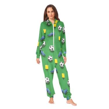 Imagem de Macacão de pijama adulto verde com bolas de futebol, macacão com capuz, pijama de Natal adulto PP, Bolas de futebol verdes, XXG