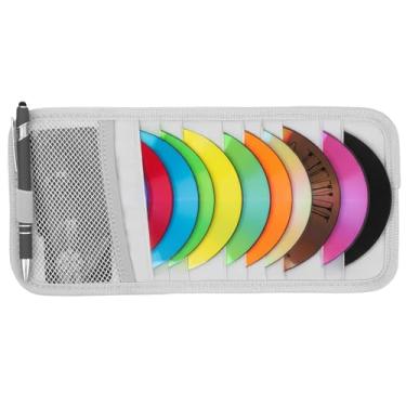 Imagem de LXUEJIE 1 suporte de CD de carro, suporte de disco de DVD, organizador de bolso com 12 capas de armazenamento de DVD, um bolso de malha, um suporte de caneta e alça elástica (cinza)