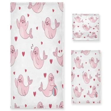 Imagem de Wassud Lovely Seals Conjunto de 3 toalhas de banho para dia dos namorados, toalhas super macias e absorventes para banheiro, toalhas de banho de secagem rápida, toalha de banho para academia, spa