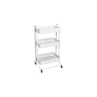 Imagem de Carrinho Organizador Multiuso com Rodas, 3 Prateleiras, Plástico, Branco, 85x30x42cm