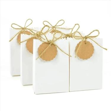 Imagem de GTIANHE-TAN Sacos pequenos de presente com alças para lembrancinhas de festa, sacos de papel a granel para artigos de festa de aniversário e ocasiões (branco, 50 peças)