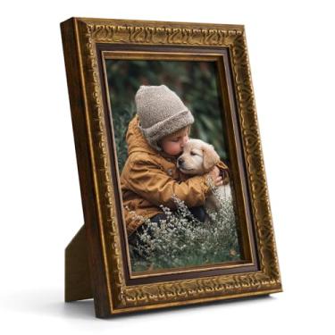 Imagem de FOLKOR Moldura vintage para fotos de 10 x 15 cm, moldura decorativa ornamentada com suporte para decoração de parede de mesa, molduras douradas retrô para casa, escritório, loja, biblioteca de hotel