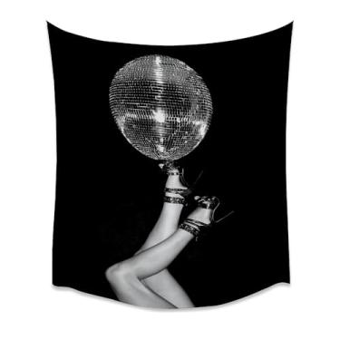 Imagem de Bola de discoteca preta branca salto alto arte de parede glamourosa Y2K moda estética vintage impressão de festa para quarto sala de estar armário lounge estúdio bar elegante ousado declaração