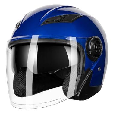 Imagem de helmelkin Capacetes De Motocicleta Abertos 3/4, Aprovados Pela Dot, Capacete Motocross (Azul, Médio)