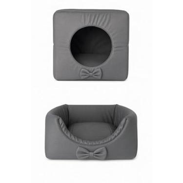 Imagem de Cama Pet Casinha Toca 3 em 1 para Cães e Gatos Fundo Impermeável, Colchão Removível Linha Premium Sala e Quarto Interno (Cinza,GG)
