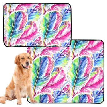Imagem de TSENQUE Almofadas de xixi para cães de estimação, lavável, estampa de penas coloridas, tapete reutilizável para gatos de estimação, à prova d'água, tapete para cachorro fofo, absorvente, pequeno x
