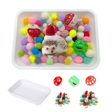 Imagem de Wzttdm Conjunto de bandeja de caixa de escavação de ouriço, brinquedo engraçado de enriquecimento de ouriço para acessórios de gaiola, sinos de bola de animais pequenos para furão de