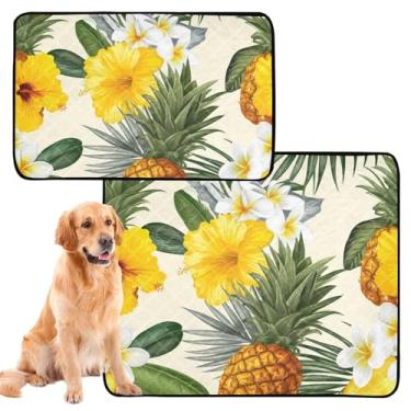 Imagem de Almofadas laváveis com flores de hibisco amarelas, abacaxi, reutilizáveis, para animais de estimação, tapete para treinamento de filhotes, à prova de vazamento, impermeável, cercadinho para cães