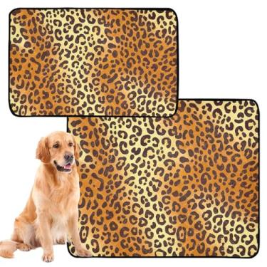 Imagem de TSENQUE Almofadas de xixi laváveis para cães, à prova d'água, tapete de cercadinho para cães, pele de leopardo, marrom e amarelo, reutilizável para animais de estimação e gatos, absorventes para