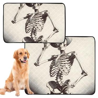 Imagem de TSENQUE Esqueleto bacana almofada de xixi ocidental para cães lavável à prova d'água tapete de gaiola de cachorro fofo almofada de xixi reutilizável para filhotes, absorvente, médio + grande, conjunto