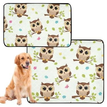 Imagem de TSENQUE Almofada fofa de desenho animado de corujas com folhas de ramos para animais de estimação, gatos, lavável, tapete impermeável para cães absorventes de gaiola, almofadas de penico, pequeno x