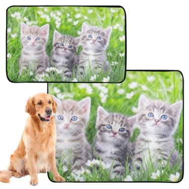 Imagem de Almofadas de xixi laváveis para cães, gatinhos, desenhos animados, floral, reutilizável, absorvente para filhotes, tapete impermeável para gaiola de cachorro, médio + grande, conjunto de 2