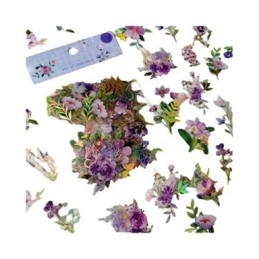 Imagem de Adesivos Transparentes De Flores PET 40pcs Etiquetas DIY Para Scrapboo