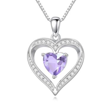 Imagem de WYDDO Colares de coração com pedra do mês de nascimento para mulheres, mãe, esposa, pedra do mês de nascimento e coração, joias, presentes para sua esposa, filha, mãe, One Size, Base, Pedra do mês de