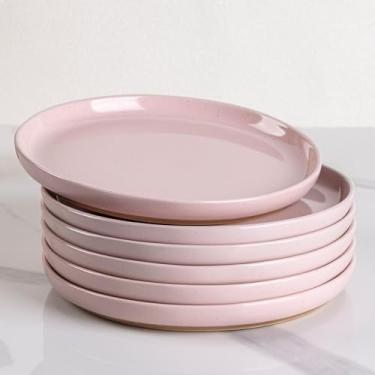 Imagem de AmorArc Conjunto de pratos de jantar de cerâmica de 16,27 cm para jantar, elegante conjunto de pratos com terracota rústica na parte inferior, micro-ondas e lava-louças - rosa nuvem