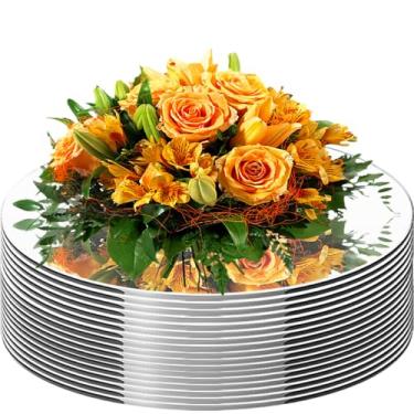 Imagem de Pacote com 17 peças redondas espelhadas para centros de mesa, azulejos de espelho de parede circulares espelhos redondos de montagem na parede bandeja de vela adesiva para mesa de aniversário de