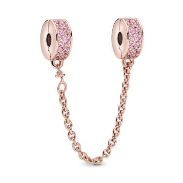 Imagem de Amuefer Pingente de corrente de segurança com clipes rosa banhado a ouro rosa 14K, presente de joias, aniversário, Natal, Dia das Mães, Dia dos Namorados, casal amigo da família, pulseiras, colares