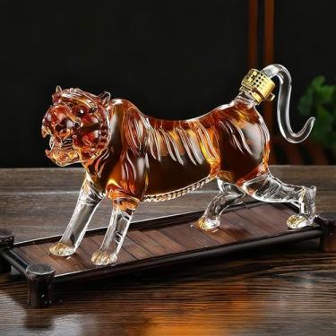 Imagem de Conjunto de decantador de uísque, garrafa de vidro de tigre, 1000 ml, garrafas de vinho vazias de animais 3D personalizadas para armazenamento de bebidas artesanais, utensílios de bar para casa
