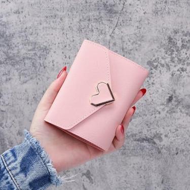 Imagem de Carteira feminina de couro genuíno com dobra dupla/tripla - Suporte minimalista para cartão de crédito com bloqueio de RFID e bolso para moedas, rosa, Casual