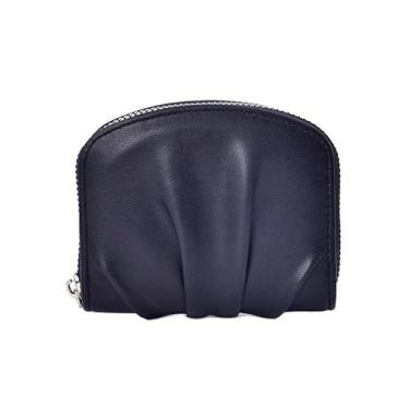 Imagem de Carteira feminina de couro genuíno com dobra dupla/tripla - Suporte minimalista para cartão de crédito com bloqueio de RFID e bolso para moedas, Preto, Casual