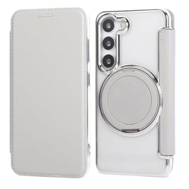 Imagem de Capa carteira para Samsung Galaxy S23 Plus com 3 compartimentos para cartão, bloqueio RFID, suporte de anel giratório de 360° e compatibilidade magnética, capa traseira transparente à prova de choque