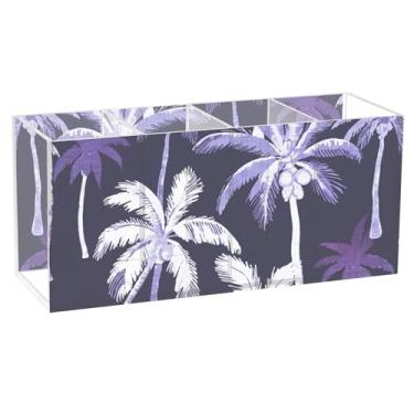 Imagem de TSENQUE Porta-lápis de mesa com palmeiras tropicais florais de animais, roxo, acrílico, fofo, personalizado, para canetas, organizador de escritório para decoração de mesa