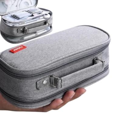 Imagem de Estojo Escolar Organizador Infantil 2 Divisórias Internas Zíper Interno Organizadora Lapis e Canetinhas Necessaire Viagem Feminino Masculino (CINZA)