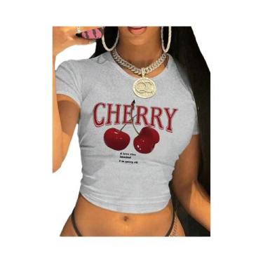 Imagem de Camiseta Cropped Feminina Com Estampa De Cereja Y2K, Decote Redondo, M