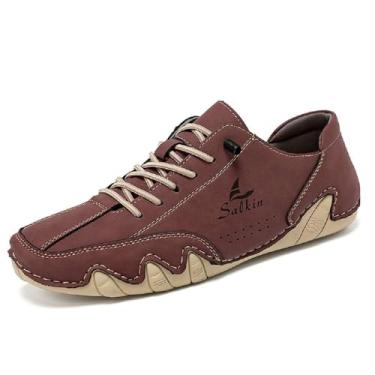 Imagem de mitvr Sapatos de condução masculinos casuais mocassins masculinos modernos tênis confortáveis para caminhada, Vinho tinto, 42