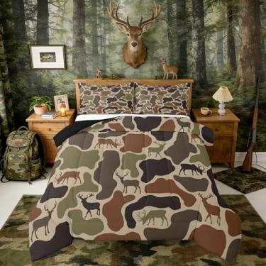Imagem de Erosebridal Conjunto de cama de veado camuflado, solteiro, camuflado, caça, veado, exército, militar, camuflado, para adolescente, campo, caçador, vida selvagem, decoração de quarto