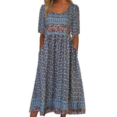 Imagem de Vestido Longo Boho Verão 2025 - Feminino, Soltinho e com Estampa, BR-G