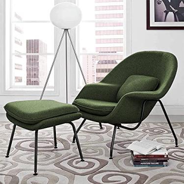 Imagem de Poltrona Womb Chair Com Puff Base Preta Linho Verde