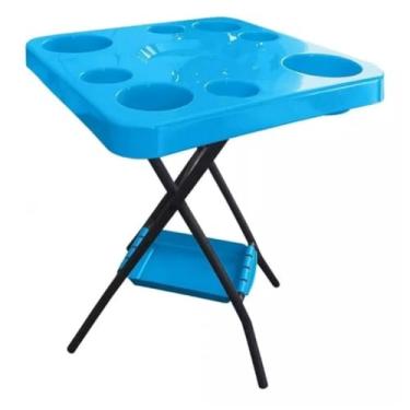 Imagem de Mesa Mesinha Petisqueira Dobrável Portátil – Ideal para Churrasco, Praia, Piscina, Bar e Área de Lazer(1,AZUL MESA)