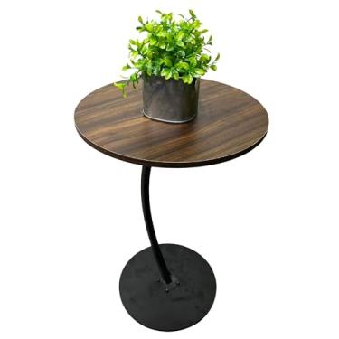 Imagem de Mesa de Apoio Lateral Redonda para Sofá em MDF e Ferro 40cm (Marrom e Preto)