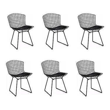 Imagem de Kit 6 Cadeiras Bertoia Preta Com Assento Preto