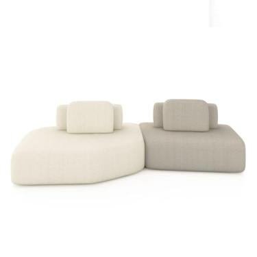Imagem de Sofá Ilha Dakota 2 Módulos 310cm Encostos Almofadas Soltas Bouclê OffWhite/Bege G33 - Gran Belo